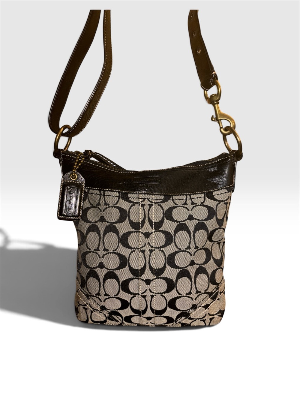 Vintage Coach Signature Duffle Crossbody Bag in Black & Grey